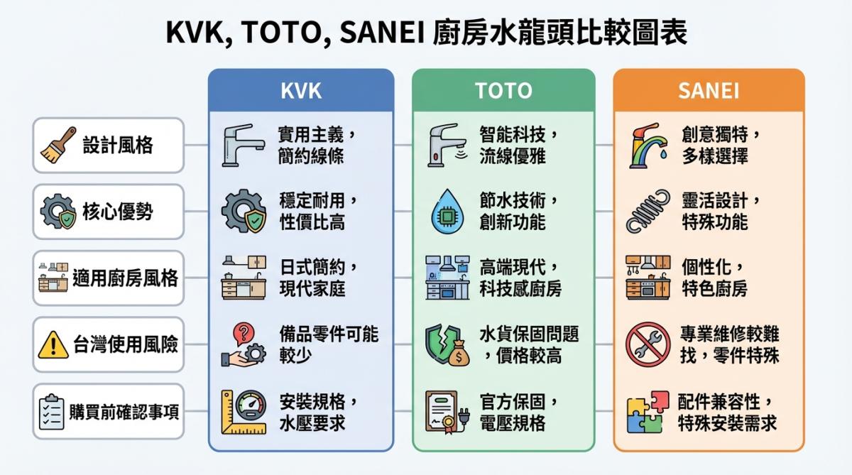 除了 KVK,還有哪些日系廚房龍頭?一篇看懂 TOTO、SANEI 的設計風格與功能差異